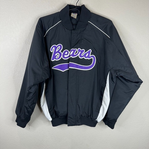 Russell Athletic Men's Bears Full Zip Bomber Jacket Long Sleeve Black Size M VTG - Picture 1 of 13